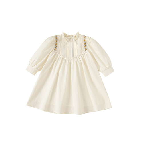 Beibei City French Retro Children's Dress Spring Girls Hepburn Style Pressed Pleated Lace Princess Dress QQ34068