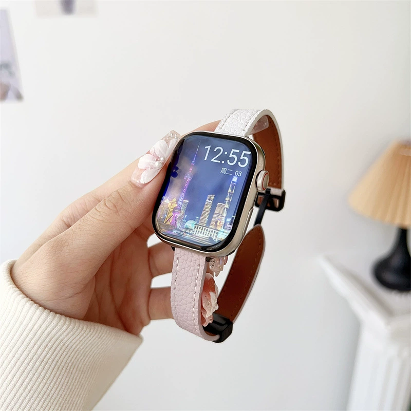 Подходит для ремешка с узором «личи» Ultra789, тонкий ремешок для Apple Watch 4/5/6/SE