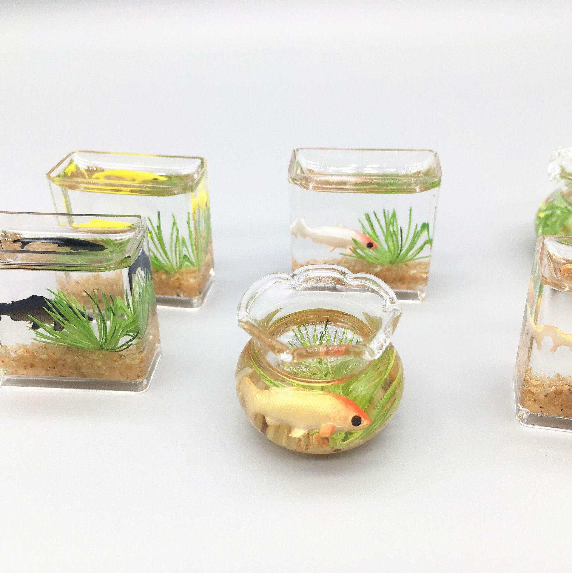 Dollhouse1:12 simulación miniatura mini vidrio koi cilindro cuadrado pecera Dollhouse accesorios hogar modelo