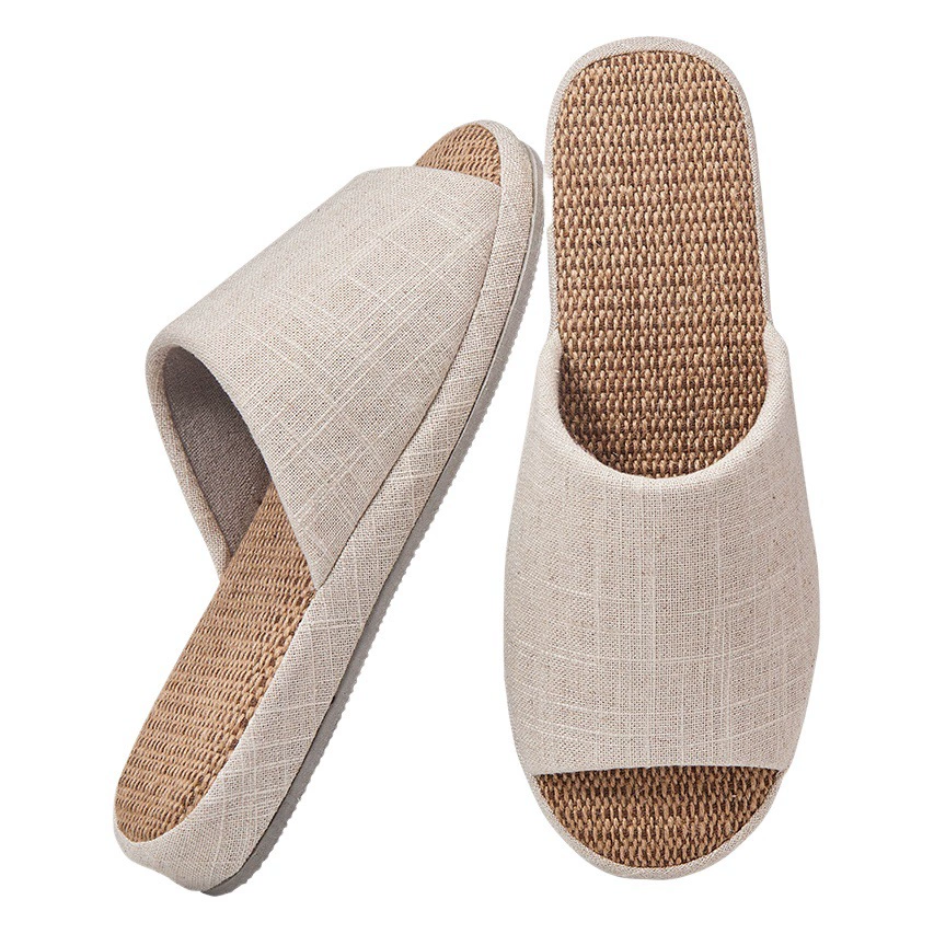 Простые тапочки из хлопка и льна на толстой подошве для женского весенне-осеннего дома, домашние четырехсезонные мужские льняные тапочки с деревянным полом оптом