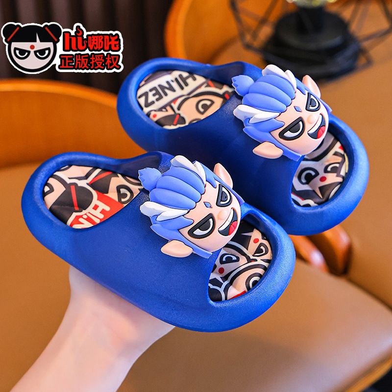 Ao Bing Summer Sandalias y pantuflas para niños Niños y niñas Nezha Baño de baño de fondo suave antideslizante Padres e hijos Sandalias de playa para niños