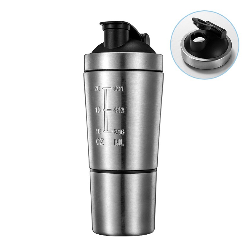 304 Stainless Steel Fitness Shaker Cup with Powder Box Scale Double Water-Saving Cup Men's and Women's Sports Mixing Cup Protein Powder Cup