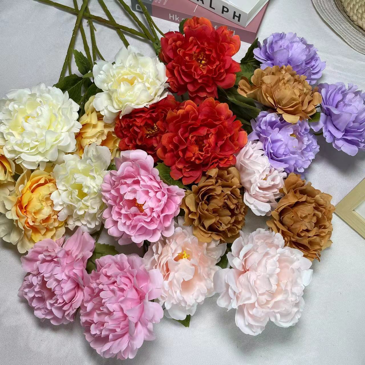 모조 꽃 3 머리 국가 조수 모란 홈 장식 꽃 꽃다발 웨딩 연회 꽃 안내 꽃꽂이 가짜 꽃