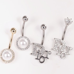 European and American hot-selling products AliExpress popular D home full zirconium letter wish Pearl navel buckle piercing body jewelry