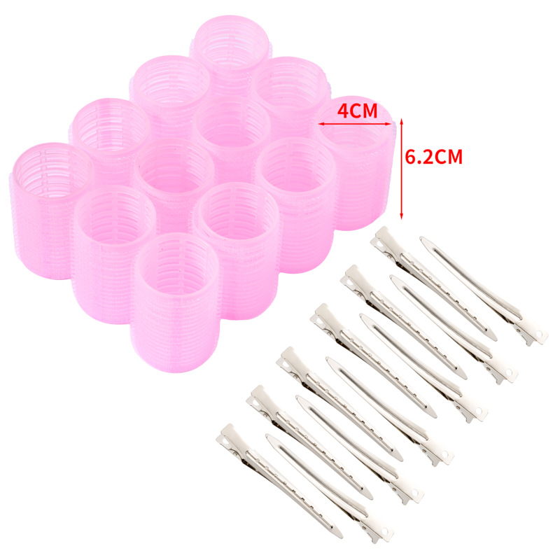 핑크 세트 [헤어롤러 12개 + 메탈클립 12개]