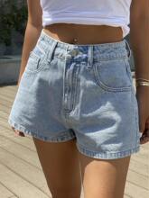 N 10545 Mid high waist non stretch denim shorts �и����޵�ţ