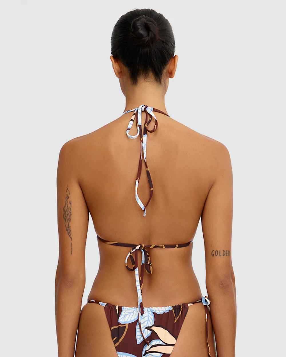 dos plan serre - Bikini Brésilien Floral Bleu Marron – Maillot de Bain Sexy et Confortable - Couleurs Lagon