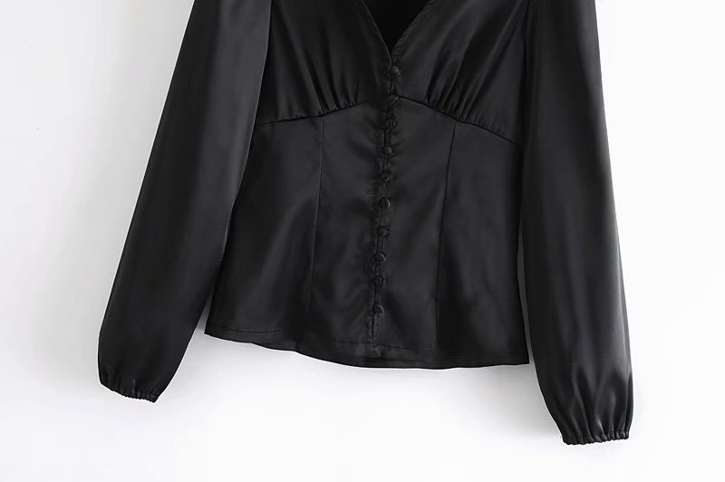 V-neck single-breasted satin blouse  NSAM23693