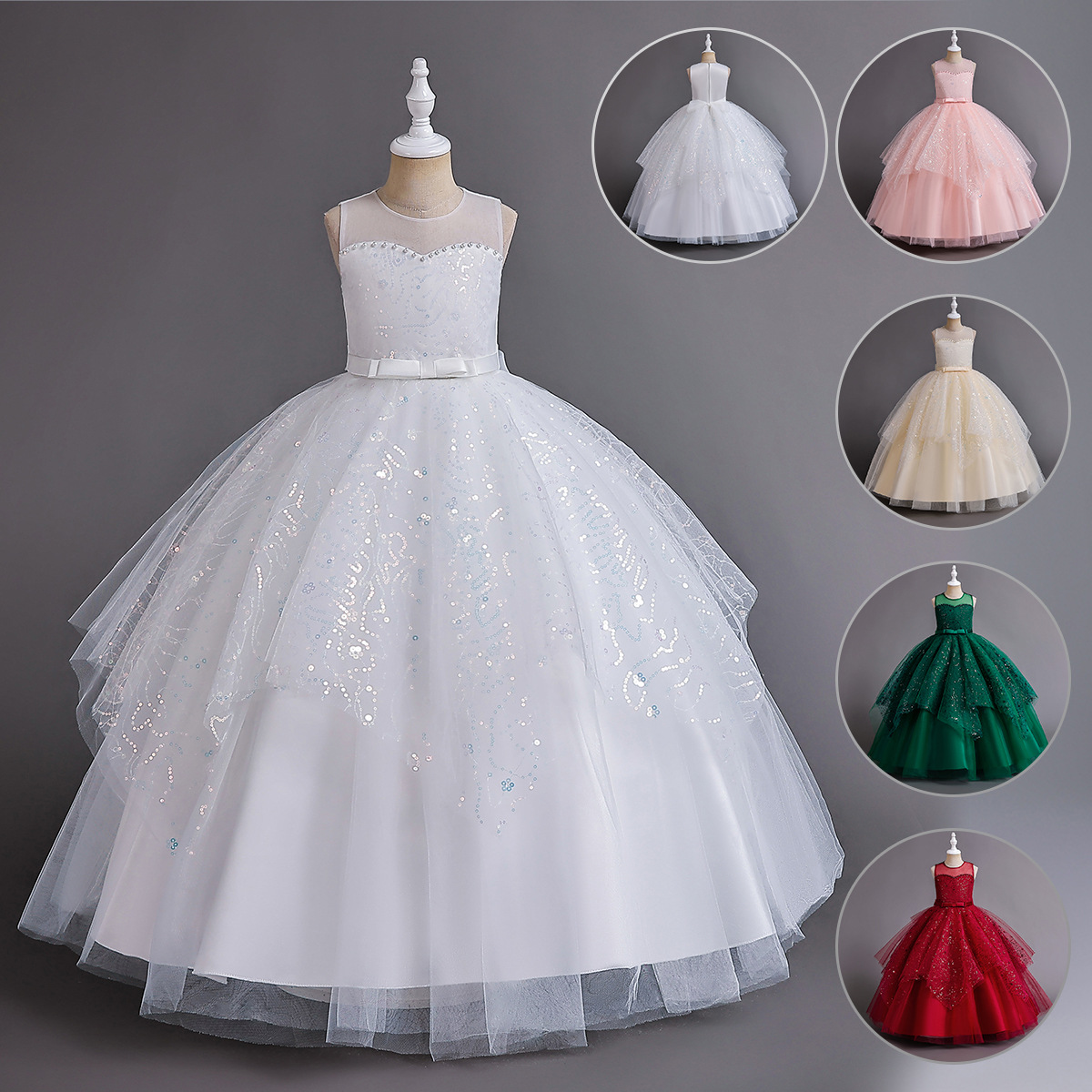Robe de princesse longue en maille pour fille avec dentelle_voghion.com