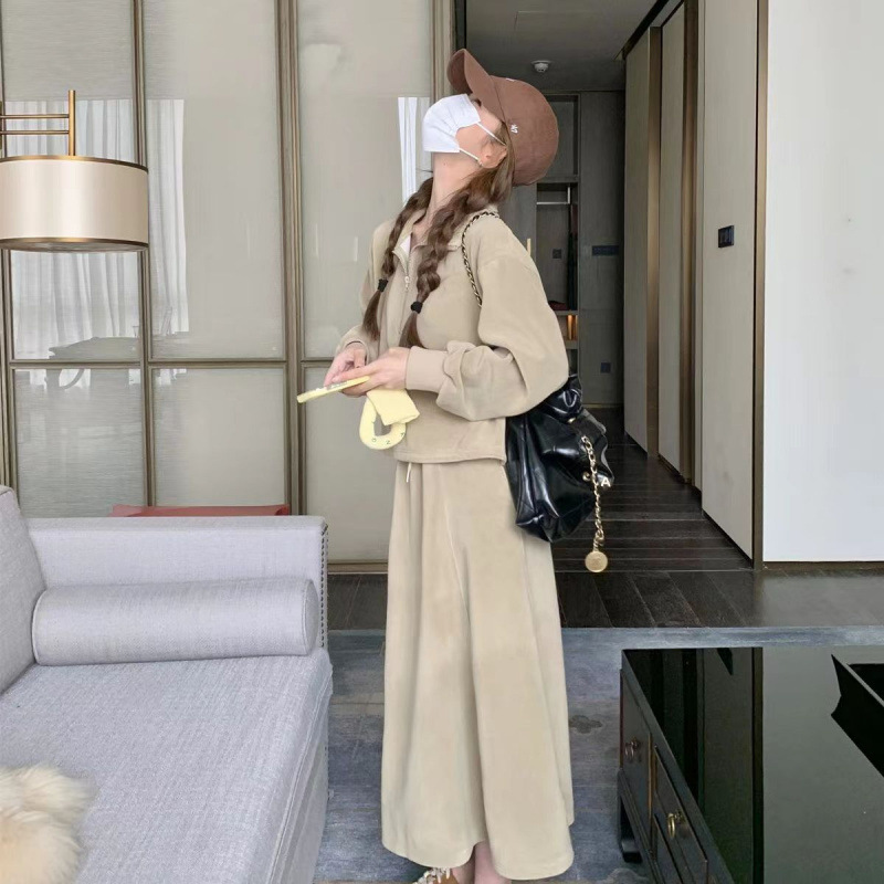 韩版新款时髦洋气网红半身裙套装女早秋小个子休闲运动卫衣两件套|undefined
