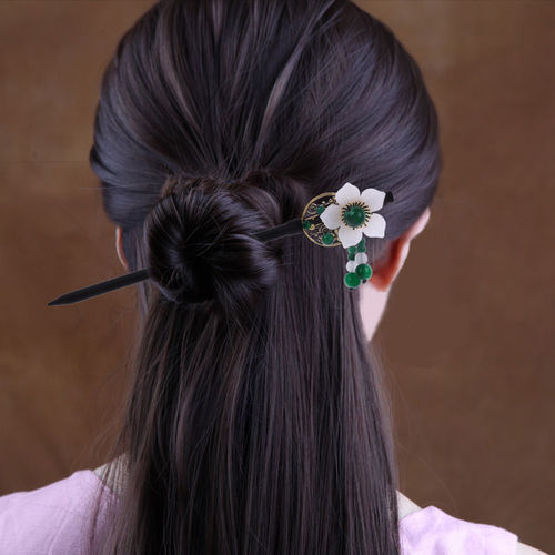 Imitation ebony hairpin with tassels, step-shaking hairpin, women's ancient style headwear, coiled hair, Hanfu accessories, antique hairpins, hair accessories