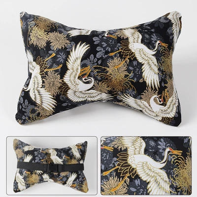 wind fabric headrest bone headrest: Headrest - crane-black-japanese-style-bronzing-cloth-headrest-28cm18cm12cm