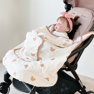Korean Style Anti-mosquito Windproof Cloak Baby Blanket Waist Stool Blanket Hooded Baby Breathable Gauze Cloak Sunscreen Cover Blanket