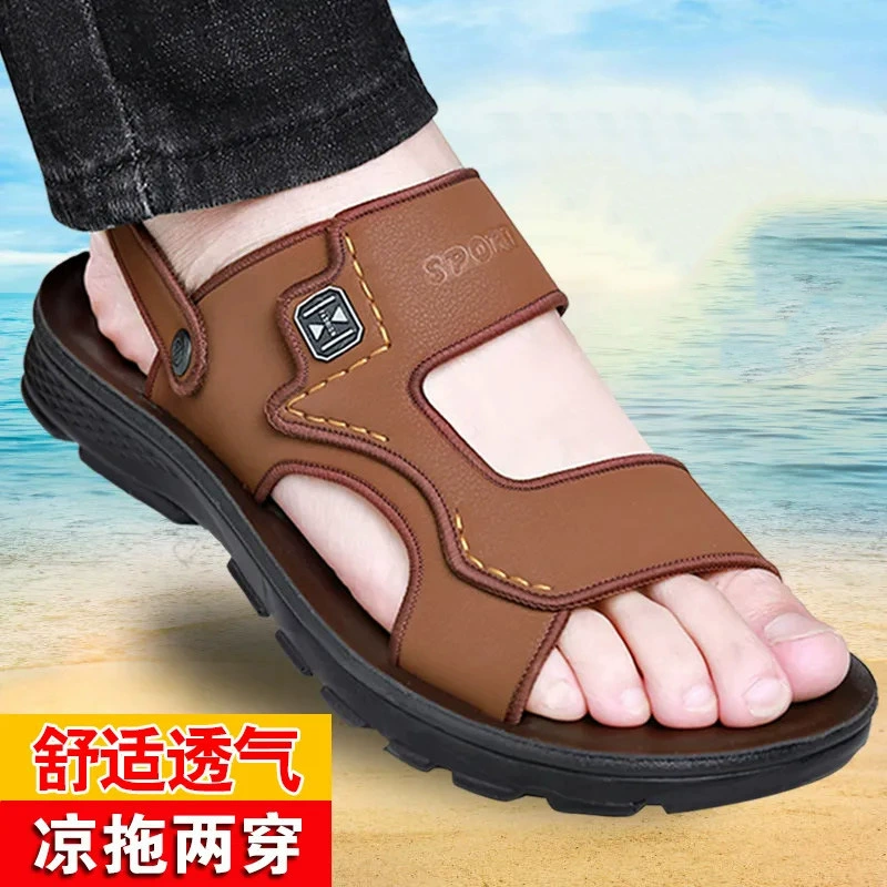 Сандалии мужские летние 2023 Новое поступление Износостойкие мужские сандалии и тапочки с мягкой подошвой Нескользящая пляжная обувь двойного назначения для вождения