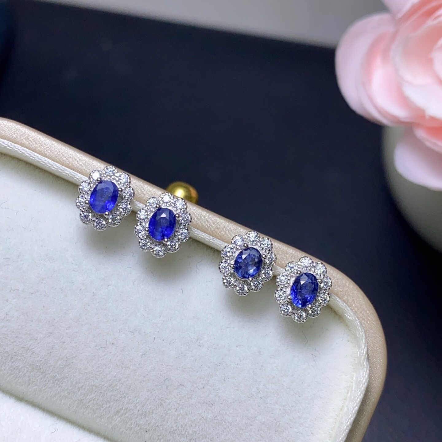 Natural Sapphire Earrings with Main Stone 3X4Mm, Set in 925 Silver, with Heavy-Duty Electroplating Process, Color-Preserving and Non-Fading