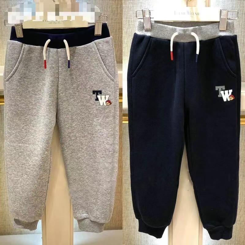 A类纯棉  tw小熊专柜同款外贸2色加绒加厚休闲运动纯棉针织加绒裤