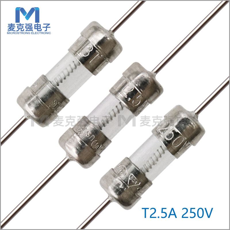 旭程双帽玻璃保险丝3T慢断T2.5A/250V带引线电流保险管3.6*10mm