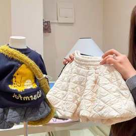 女童秋冬夹棉短裤韩系宝宝冬装新款甜美花苞裤绗棉百搭可爱休闲裤