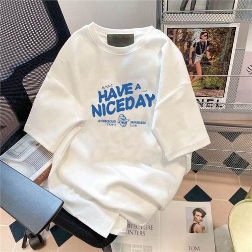 Factory Wholesale Port Style Floral Crew Neck Short-Sleeve T-Shirt for Men and Women, Unisex Trendy Matchy-Fit Casual White T-Pair