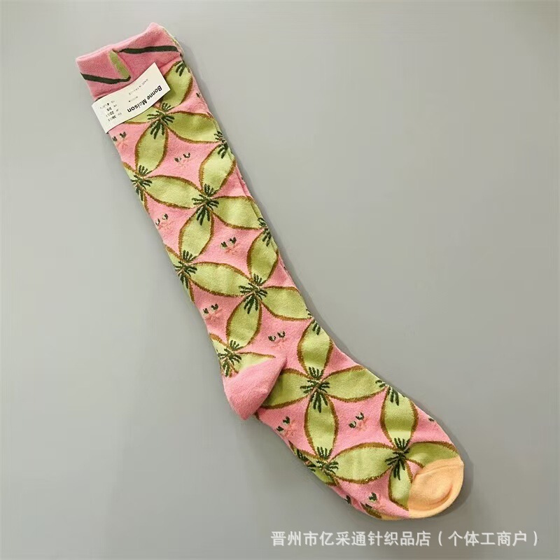 2025新款法国BM袜子女彩色油画文艺风长筒袜复古潮流小腿袜显瘦|undefined
