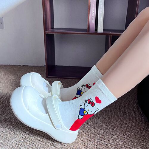 Japanese cartoon socks for women, cute kitten combed cotton mid-calf women's socks, casual socks and stockings, one-piece drop shipping