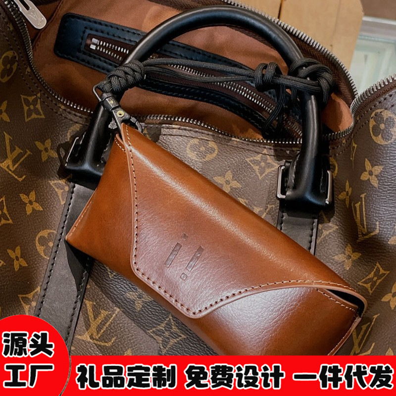 High-End Sunglasses Bag Export-Grade Men's and Women's Brown Gray Sunglasses Case Leather Portable Hard Anti-Pressure Storage