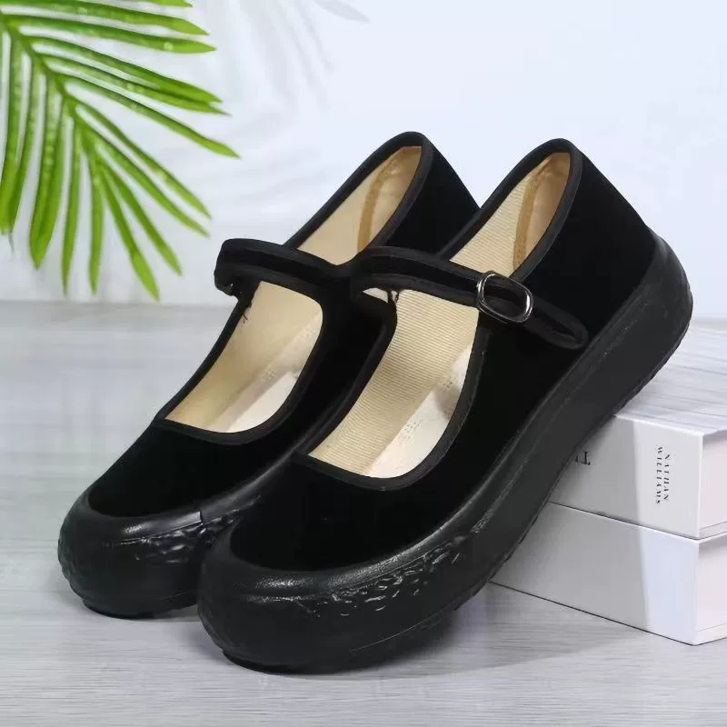 Старая пекинская тканая обувь женская рабочая обувь черная толстая подошва мама танцевальная обувь после ремонта