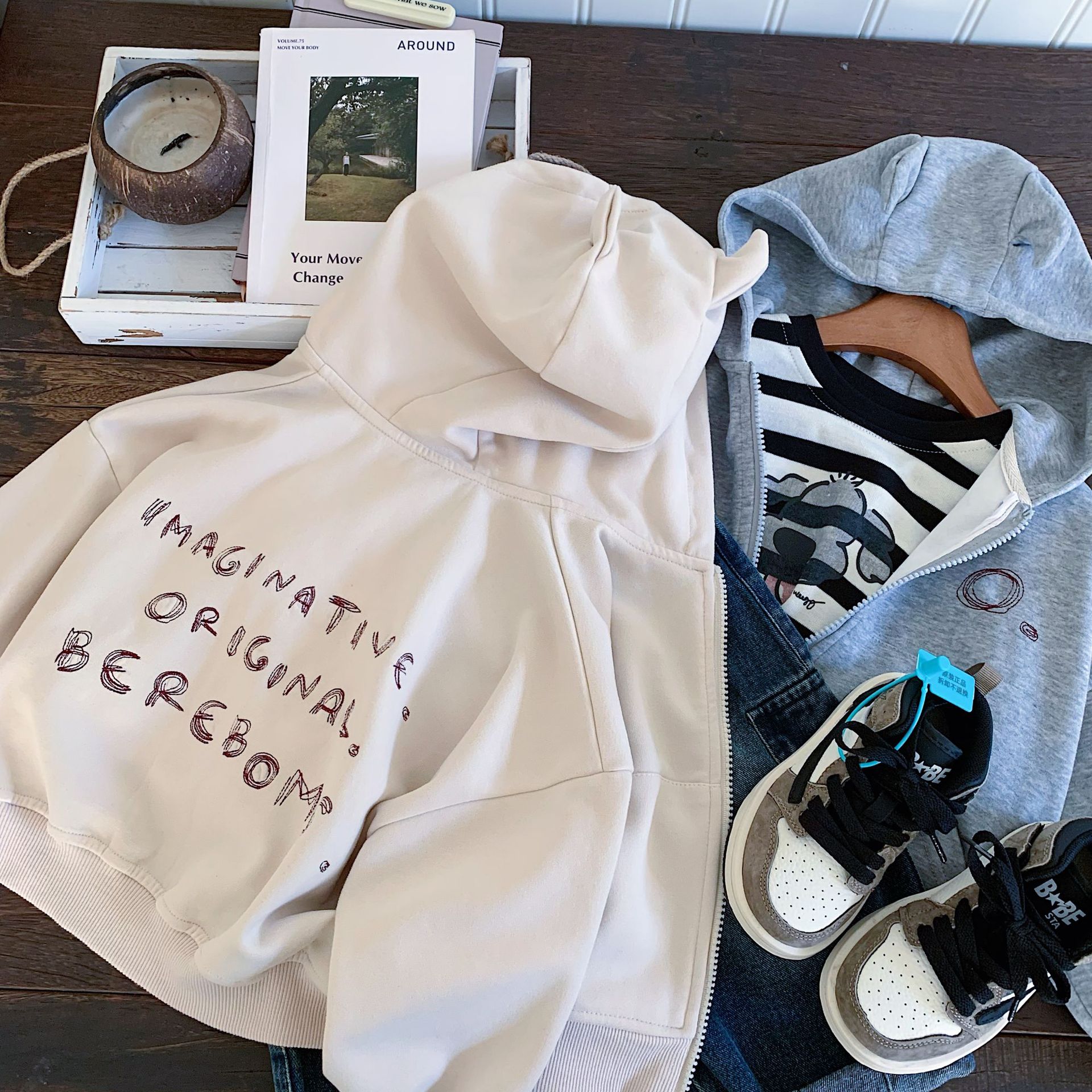 아동 코트 BANGCHENG 2024 가을 새 소년 자수 후드 가디건 코트 한국 부드럽고 밀랍 트렌드 G0352