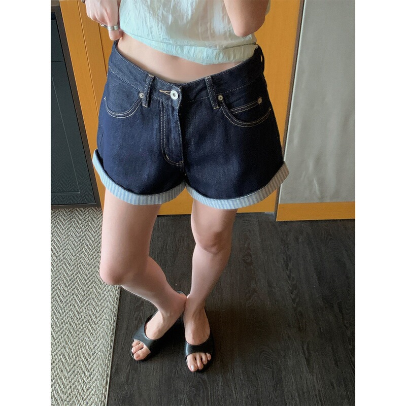 【6.14/10:00Am New Arrivals Available for Early Purchase】Mona Zhang Qixian Nautical Rolled Hem Denim Shorts