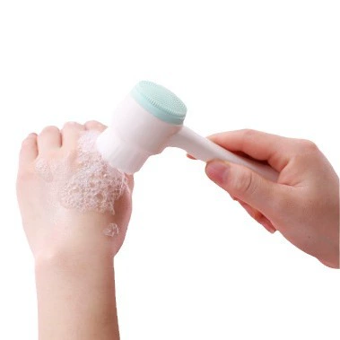 Double-sided soft silicone facial cleansing brush, fiber hair + silicone + ABS, deep pore cleanser