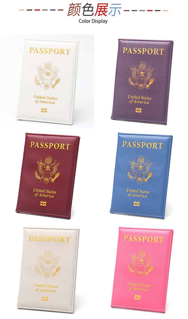 Slim US passport holder, leather, portable, lychee texture, travel