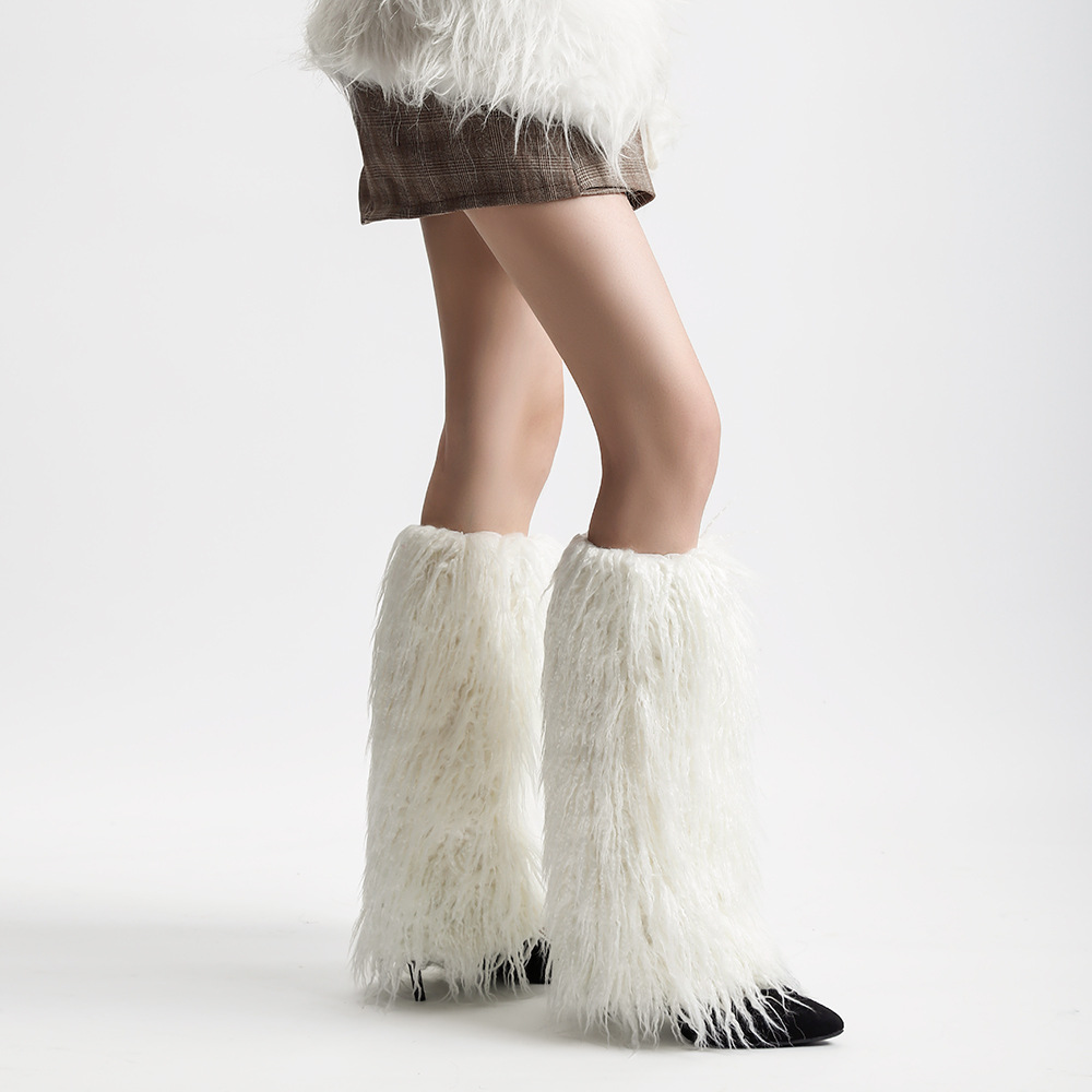 Winter and Autumn Faux Fur Boot Socks Set Faux Fur Short Boot Socks Set Fox Fur Leg Socks Long Boot Covers Stacked Socks