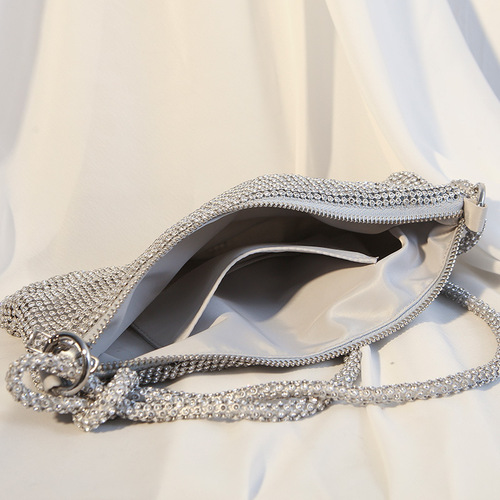 Factory direct sales cross-border new style knotted rhinestone full diamond dinner bag handmade diamond armpit bag banquet handbag for women