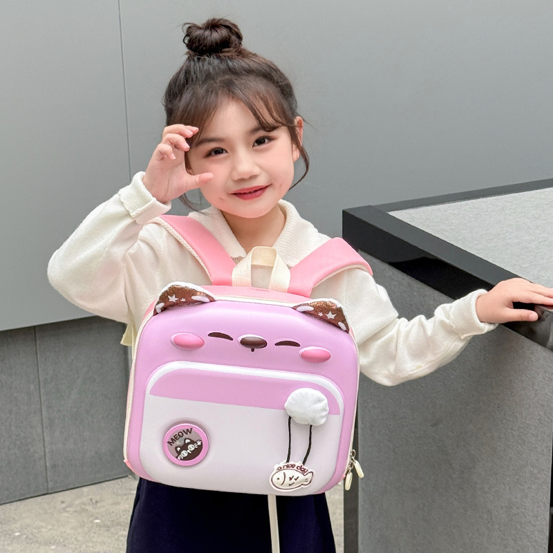 2025 nuevo estilo mochila para niños dibujos animados lindo gatito niños y niñas mochila ligera cáscara de huevo escuela primaria mochila escolar marea