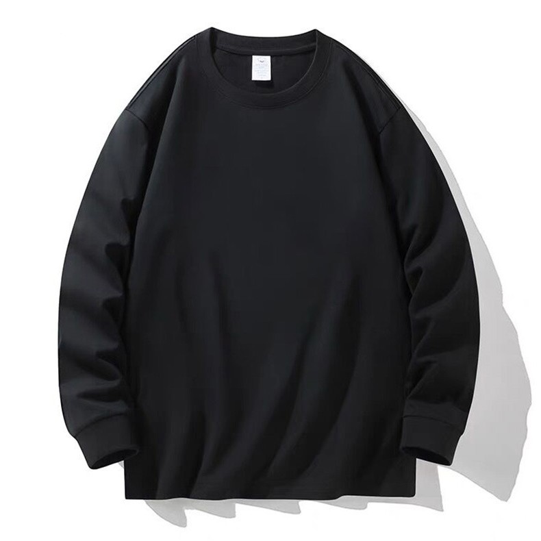 100% algodón pesado de alta calidad 230g de otoño camiseta de manga larga de cuello redondo negro camiseta de base suelta camiseta de mujer