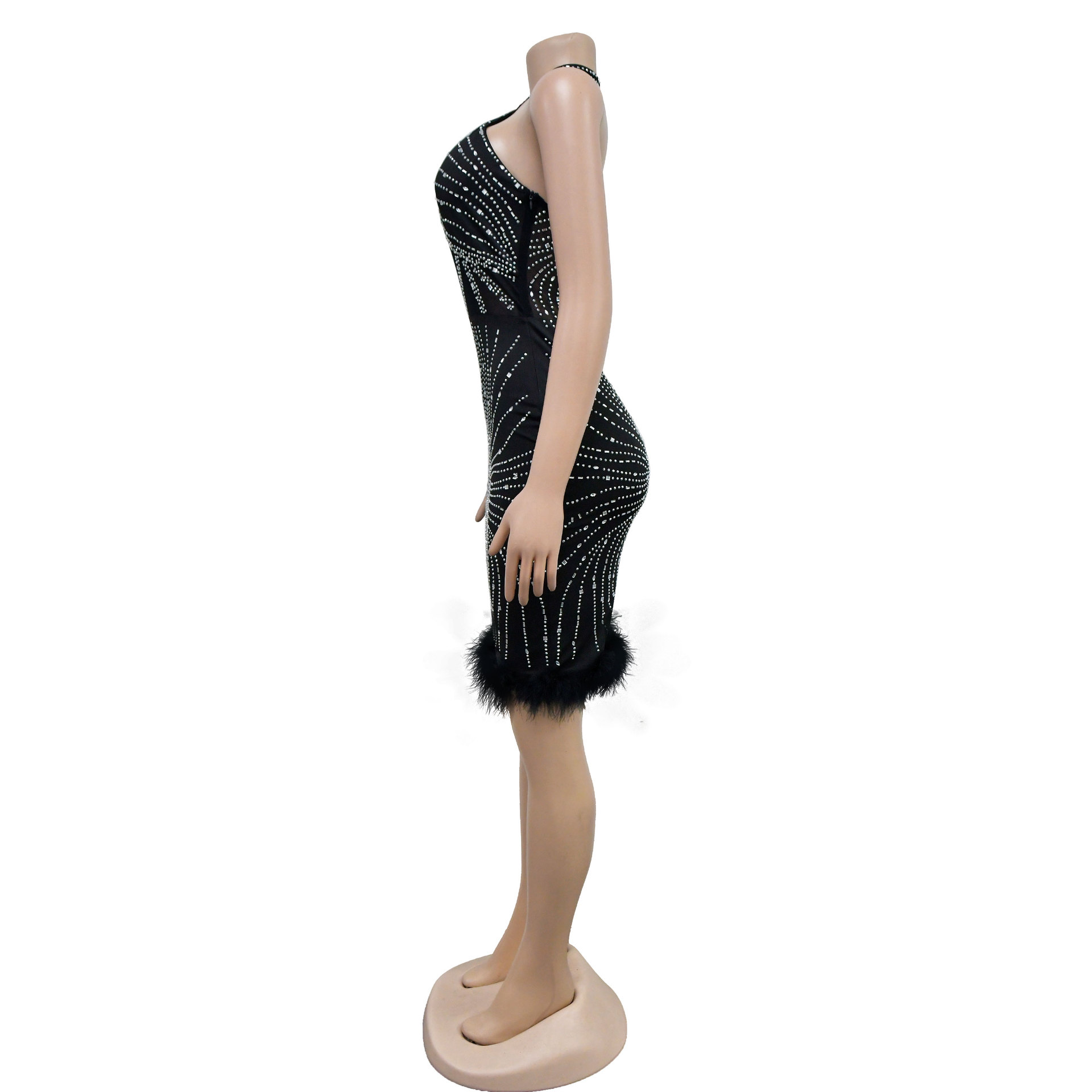 Women's Clothing fashion women's solid color hot diamond halter neck backless short skirt dress_voghion.com