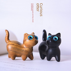 Curious Cat Cute and Adorable Mini Cat Desk Ornament Wood Ebony Wood Carving Creative Birthday Gift for Boys and Girls