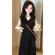 大码女装春秋新款学生两件套装胖气质遮肉感法式复古连衣裙