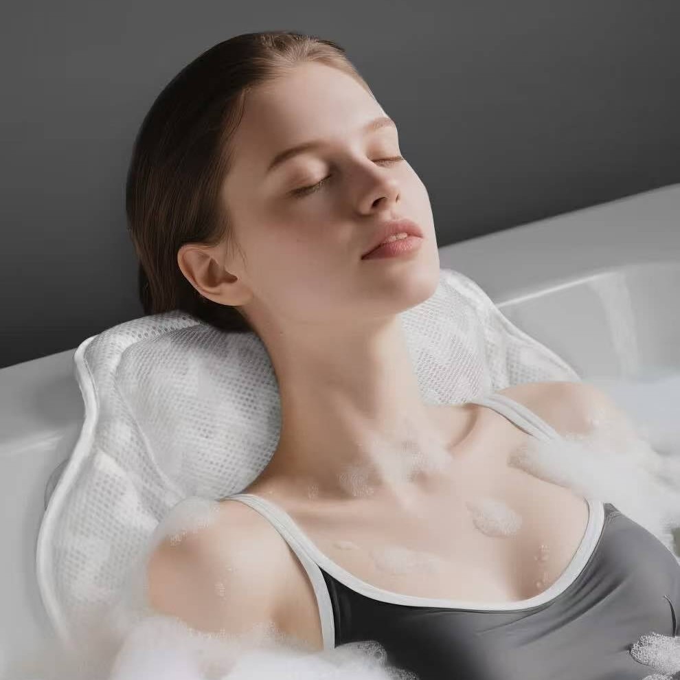 Butterfly-Shaped Bathtub Pillow, Spa Pillow with 6 Suction Cups, Bathroom Bathtub Cushion for Side Sleeping, Neck and Shoulder Support
