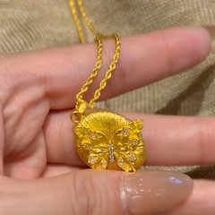 新中式拉丝椭圆蝴蝶吊坠项链女复古时尚毛衣链小众高级感锁骨链
