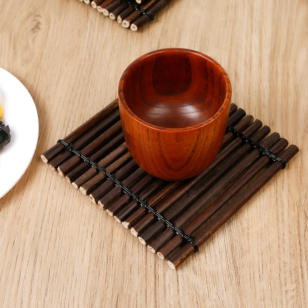 Ceremonia de té retro Fila de bambú Cojín de té Cojín Cojín de aislamiento térmico Decoración de bambú púrpura Posavasos Tejidos Accesorios para juegos de té Cortina de té Estera de té