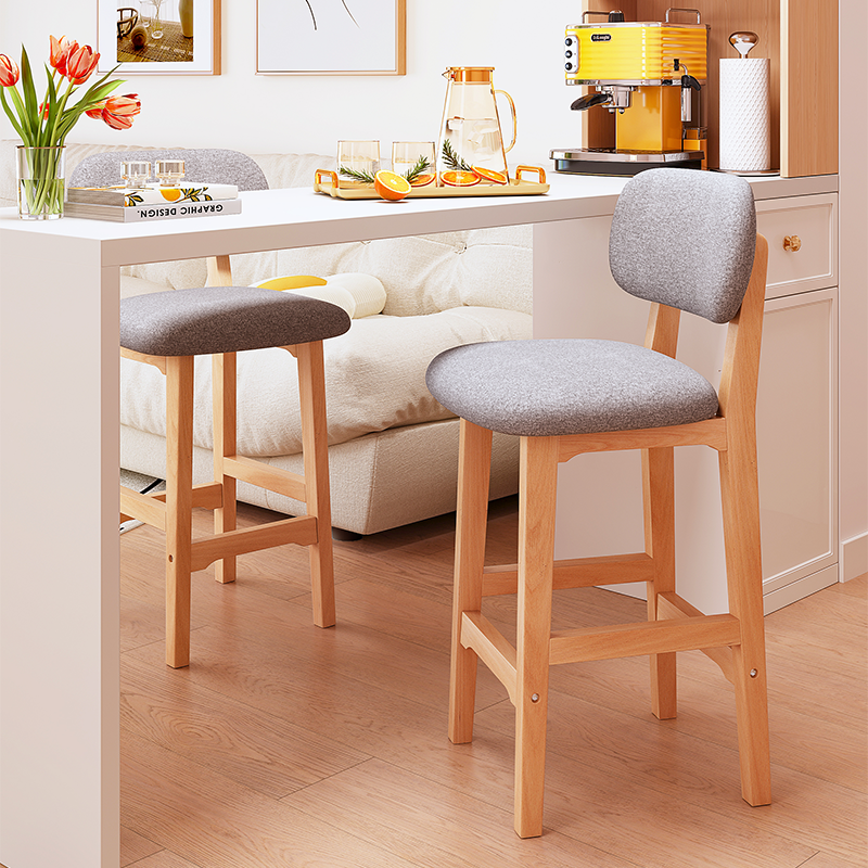 Solid Wood Backrest Bar Chair Modern Simple High Stool Island Bar Chair Home High Chair Cashier Chair