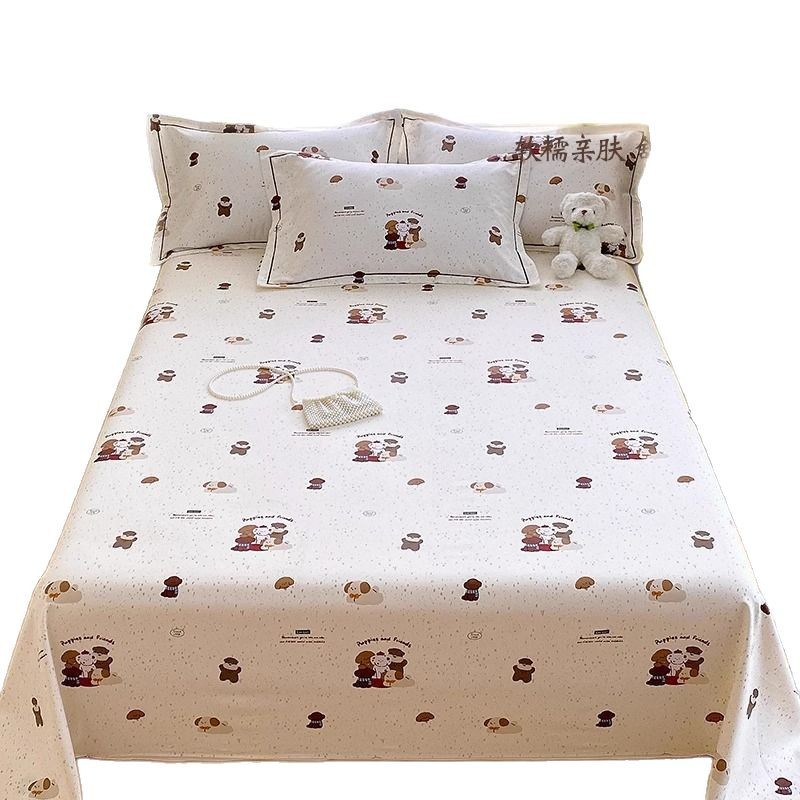 Juego de Sábanas de Algodón Puro Clase A, Diseño de Dibujos Animados, Tela Gruesa, Sábana de Algodón para Niños, Funda de Edredón de Algodón, Alfombra Refrescante, Juego de Tres Piezas, Estilo Sábana Ajustable