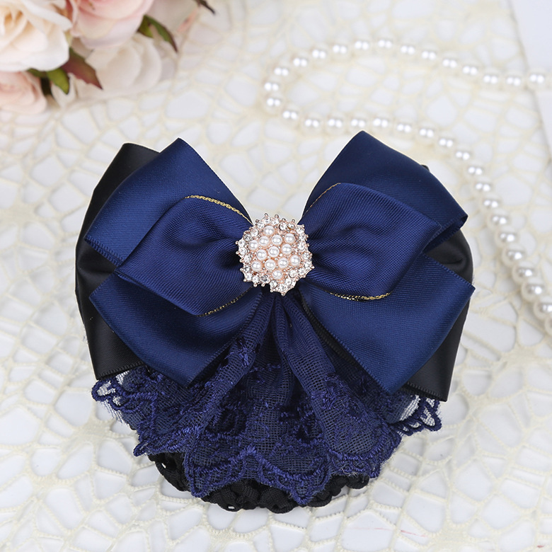 Lace Bow Spring Clip Hairpin for Women, Professional Hairnet, Korean Style Hair Accessory, Bank Work Hair Ornament