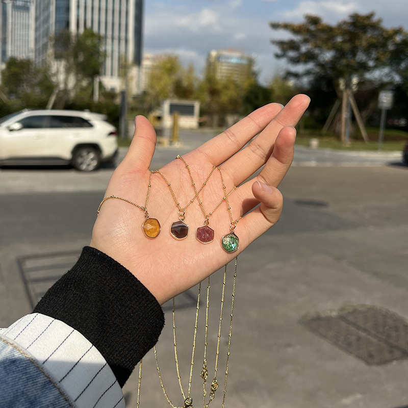 new natural color stone gold-plated natural stone pendant copper necklace