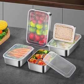不锈钢饭盒保鲜盒带盖便当调味盒储物料理分装冰箱冷冻收纳盒餐盒