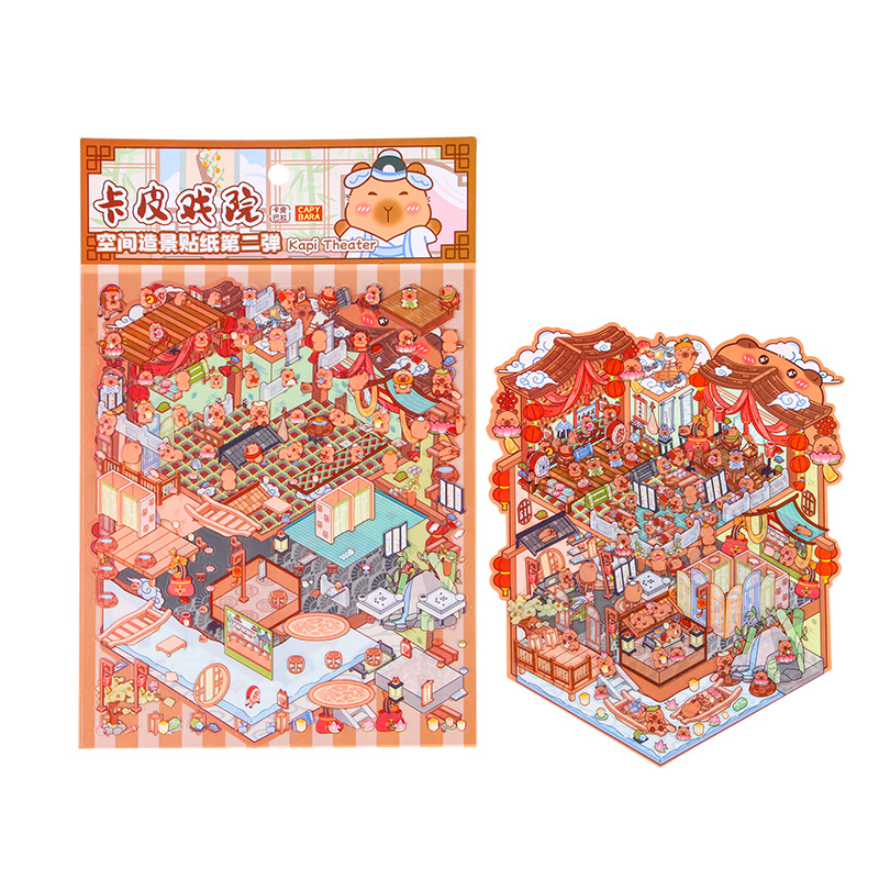 Pegatinas creativas de paisajismo de gran tamaño apiladas en 3D, cabina en miniatura tridimensional, material de escena de descompresión, pegatinas de cuentas manuales al por mayor