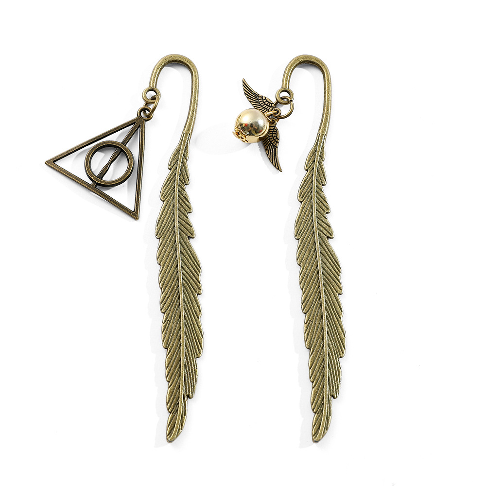 跨境復古羽毛金屬書籤死亡聖器飛賊卡通書籤動漫電影周邊