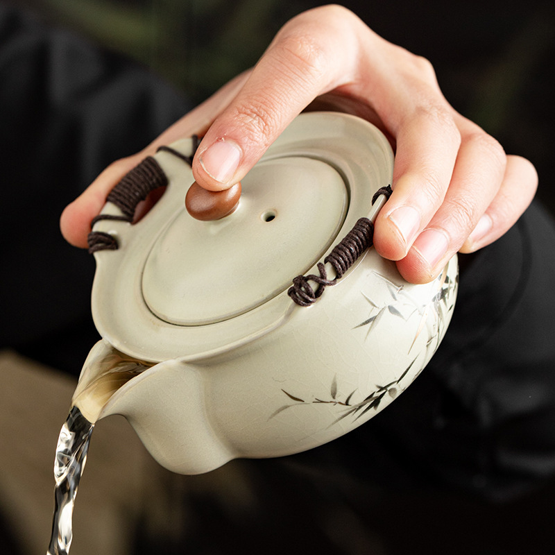 Ru Kiln Hand-held Pot Fugui Tea Cup Single Large Cover Bowl Not Hot Household Tea Bowl with Cover Kung Fu Tea Set Teapot