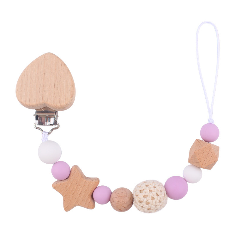 Nuevo bebé de dibujos animados melocotón corazón Haya clip calmante bebé DIY estrella mordedura chupete cadena anti-gota cadena